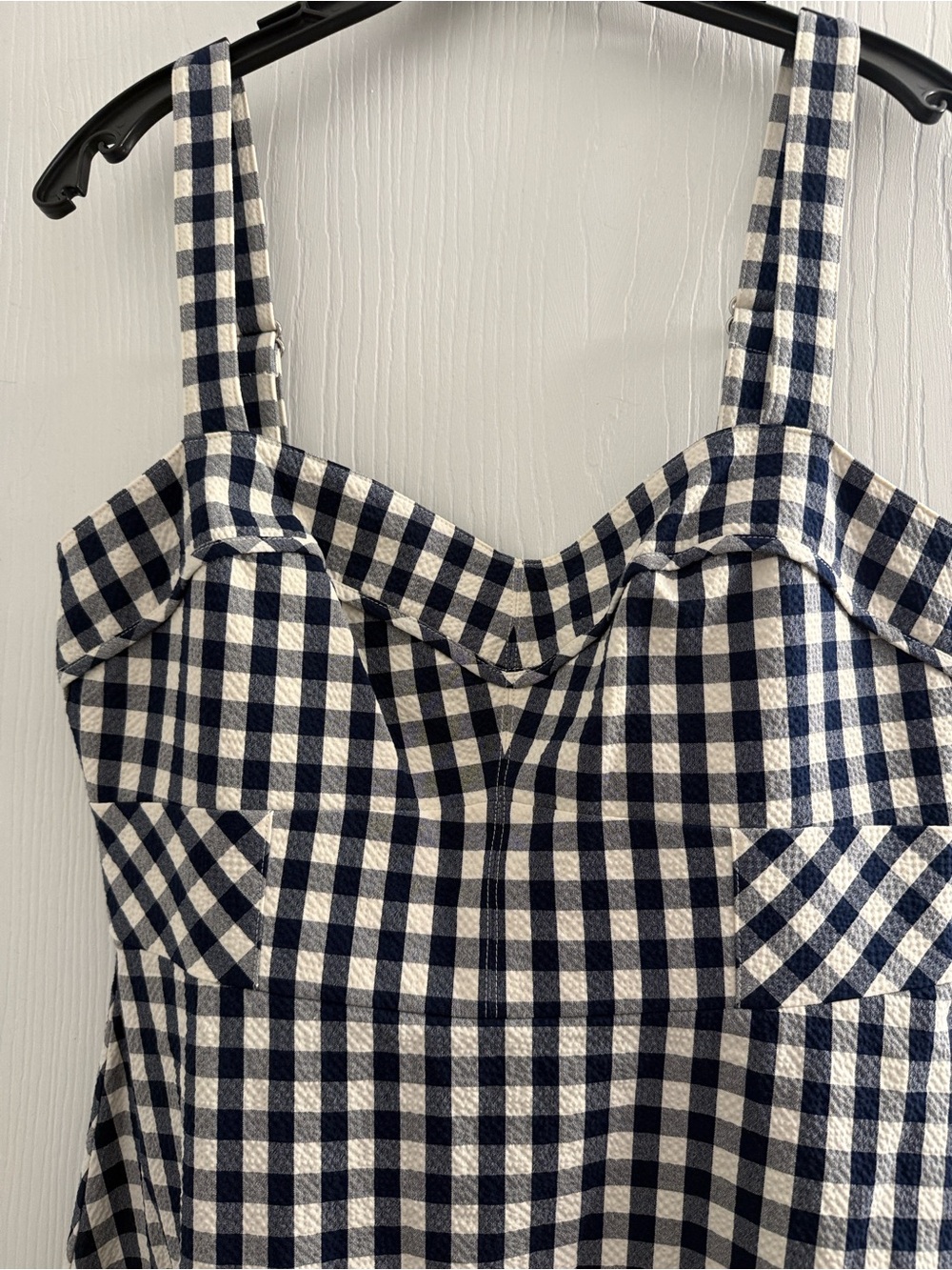 NWT! Veronica Beard Aila Gingham Square-Neck Midi Dress in Navy and White - Picture 9 of 12